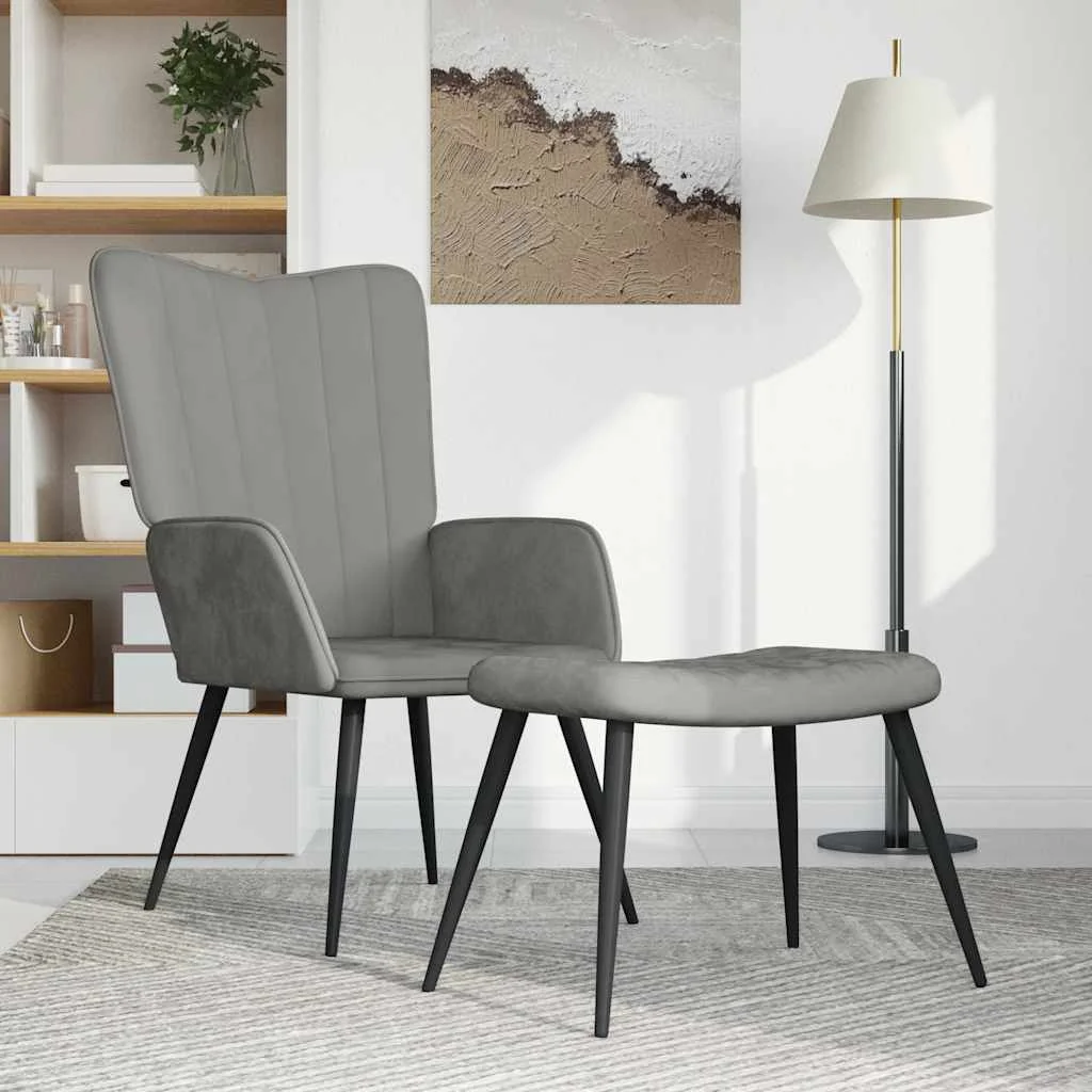 Világosszürke bársony pihenőszék lábtartóval