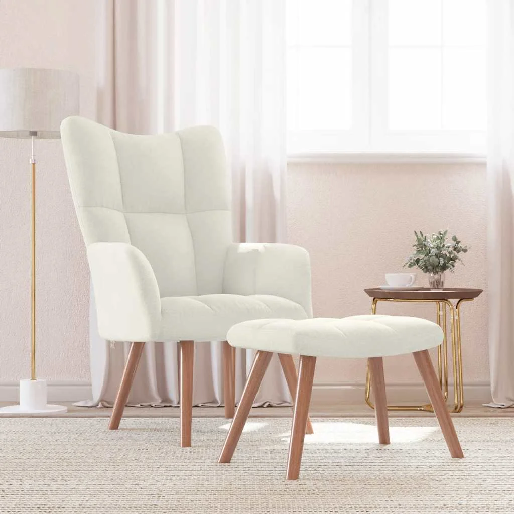 Krémfehér bársony pihenőszék lábtartóval