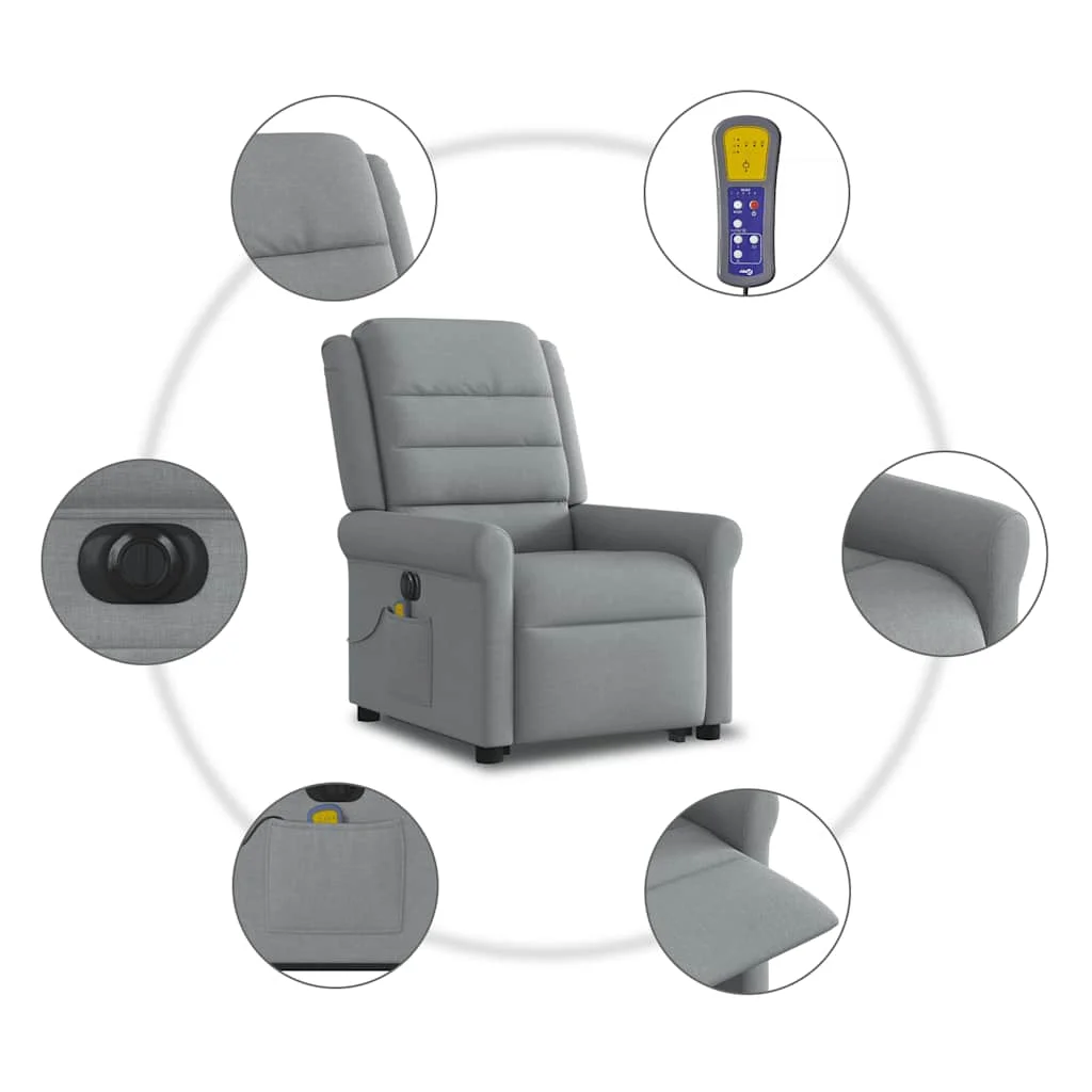 Világosszürke szövet dönthető elektromos álló masszázsfotel