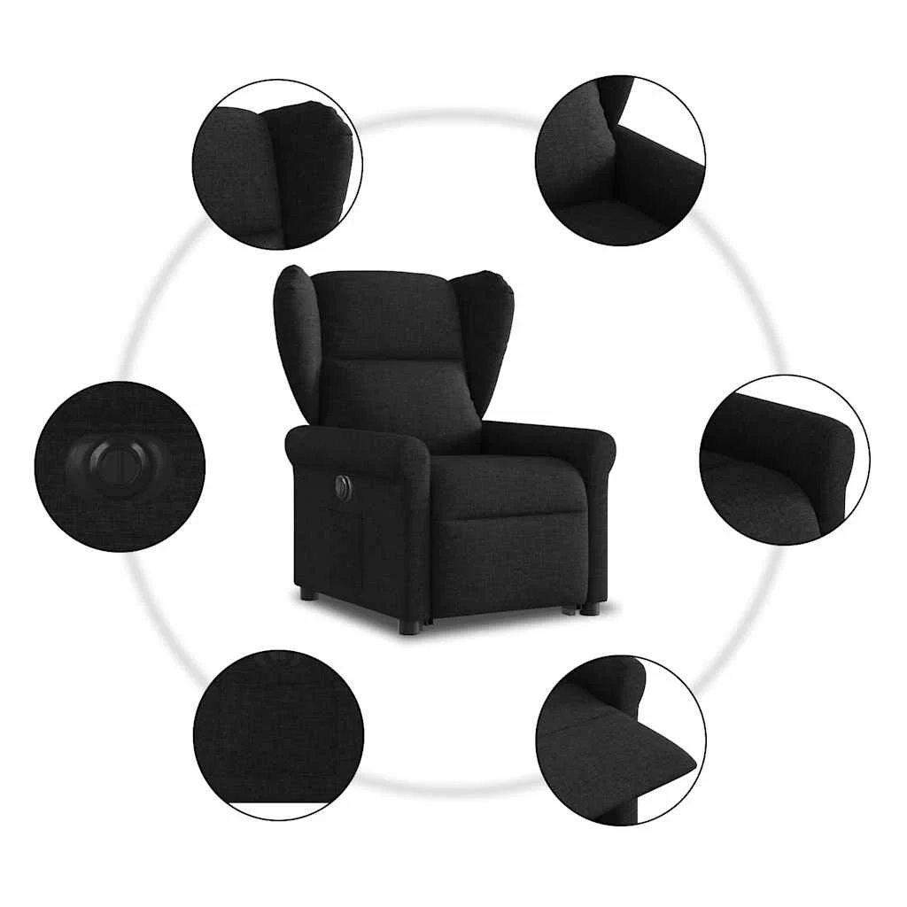 Elektromos felállást segítő fekete szövet dönthető fotel