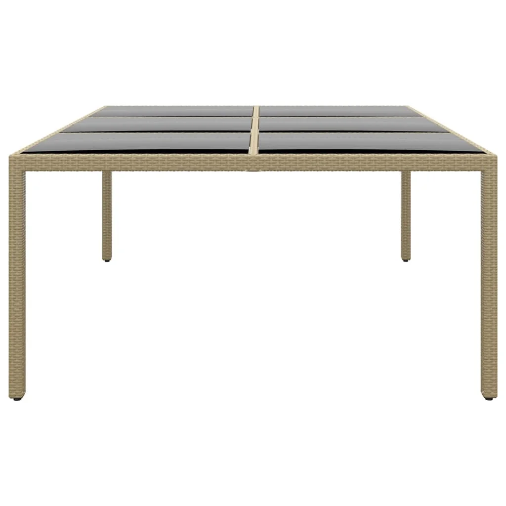 Bézs polyrattan és edzett üveg kerti asztal 200 x 150 x 75 cm