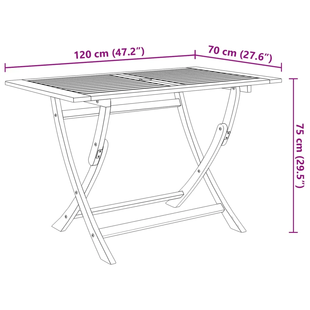 Tömör akácfa összecsukható kerti asztal 120 x 70 x 75 cm