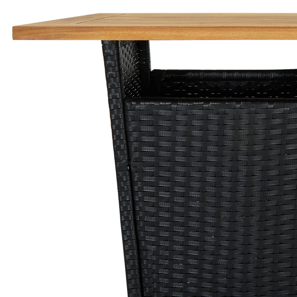 Fekete polyrattan és tömör akácfa bárasztal 60 x 60 x 110 cm