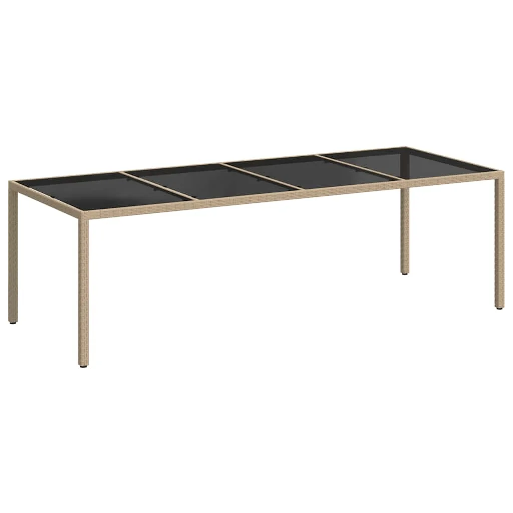 Bézs polyrattan és edzett üveg kerti asztal 250 x 100 x 75 cm