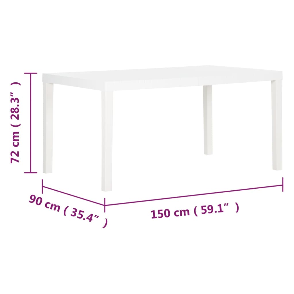 Fehér polipropilén kerti asztal 150 x 90 x 72 cm