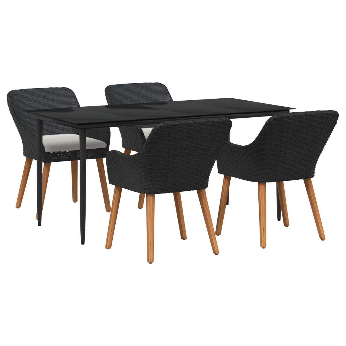 5 Darabos Kerti Étkező Szett Fekete Pólus Rattan