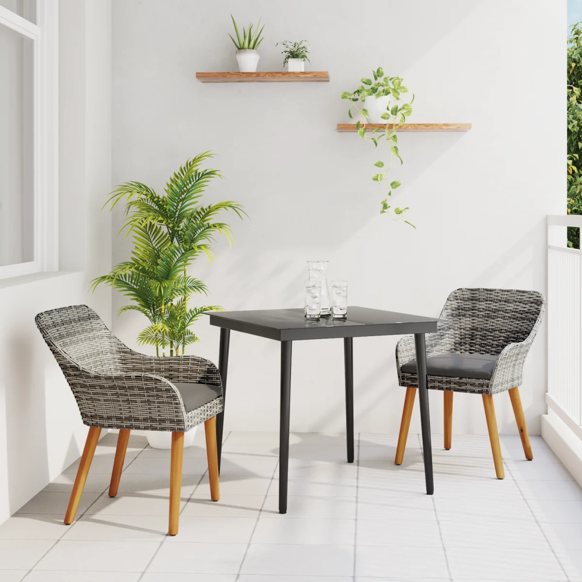 3 részes szürke poly rattan kert étkező szett