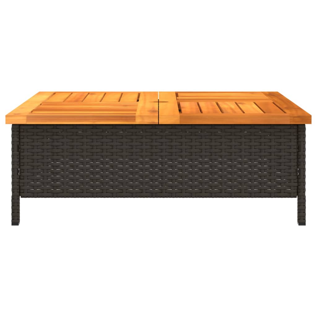 Fekete polyrattan és akácfa kerti asztal 70 x 70 x 25 cm