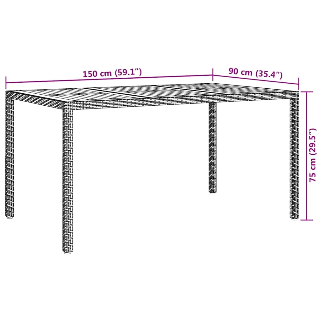 Szürke kerti étkezőasztal 150x90x75 cm Polirattan