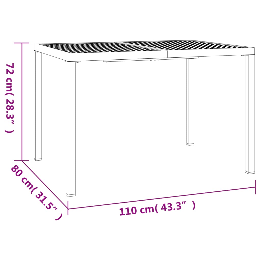 Antracitszürke acél kerti asztal 110 x 80 x 72 cm