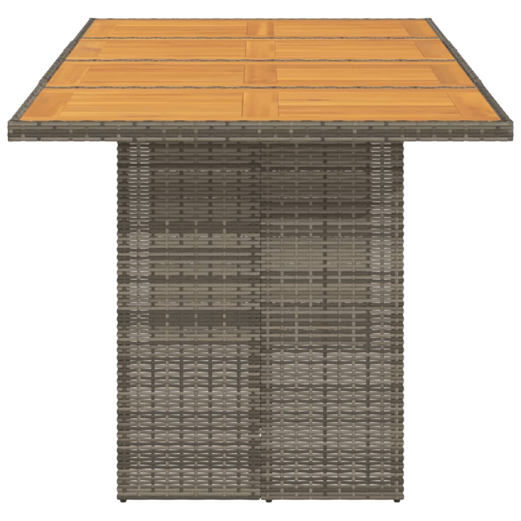 Szürke polyrattan akácfa lapos kerti asztal 190 x 80 x 74 cm