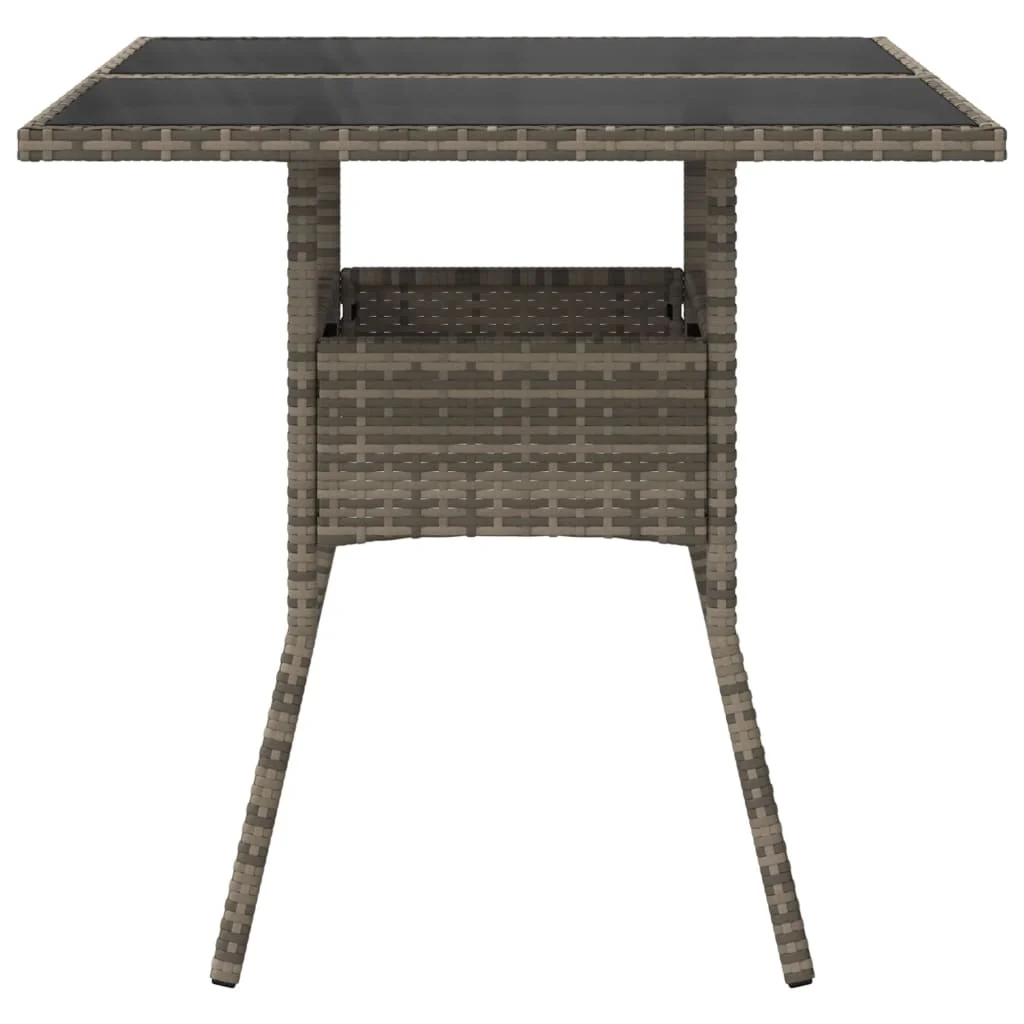 Szürke polyrattan üveglapos kerti asztal 80 x 80 x 75 cm