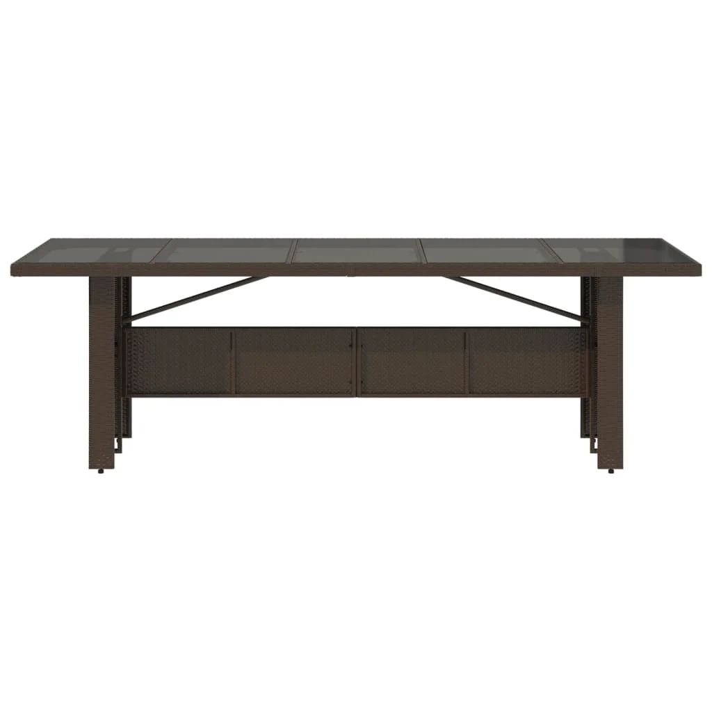 Barna polyrattan üveglapos kerti asztal 240 x 90 x 75 cm
