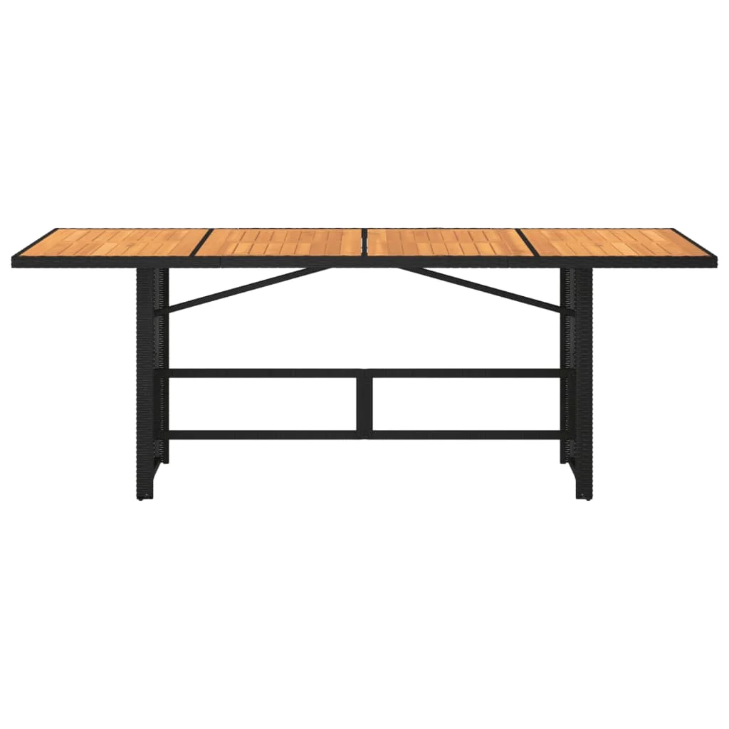 Fekete polyrattan kerti asztal akácfa lappal 190 x 80 x 75 cm
