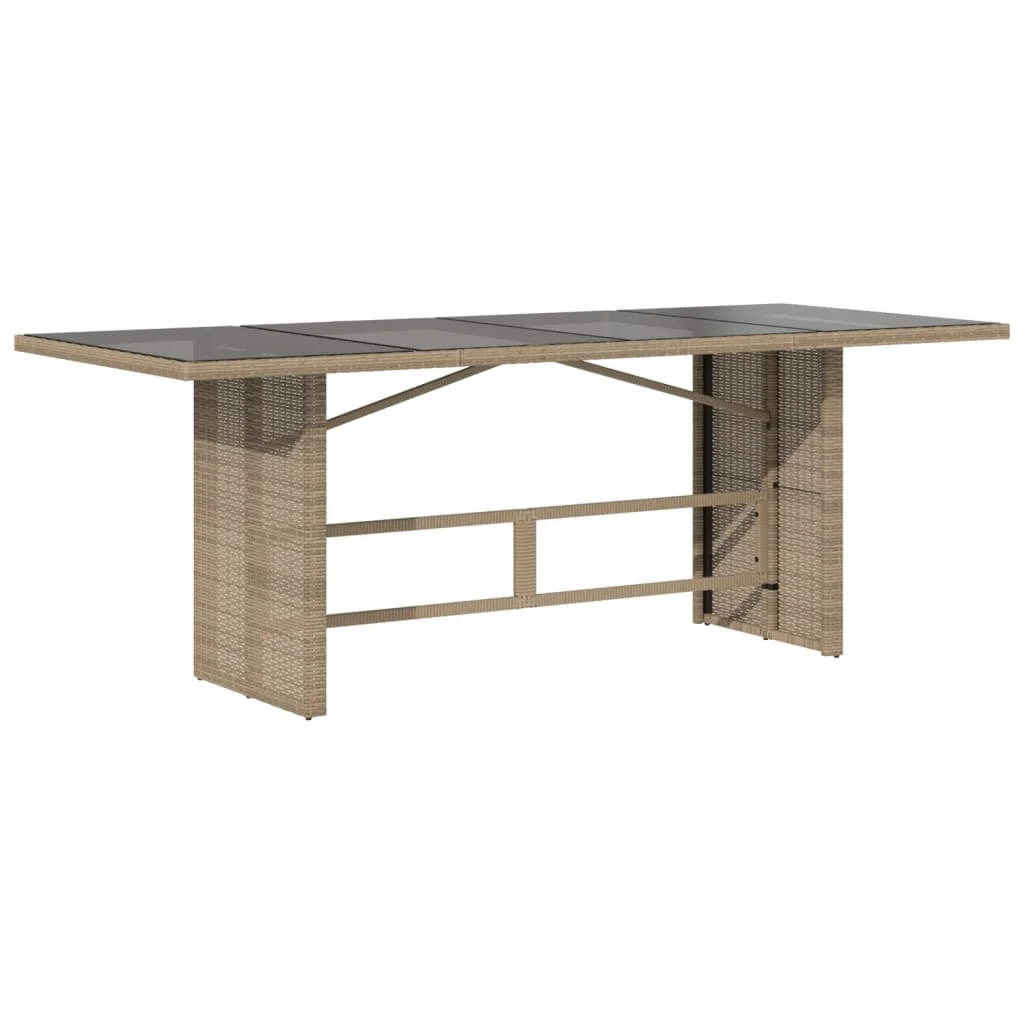 Bézs polyrattan üveglapos kerti asztal 190 x 80 x 75 cm