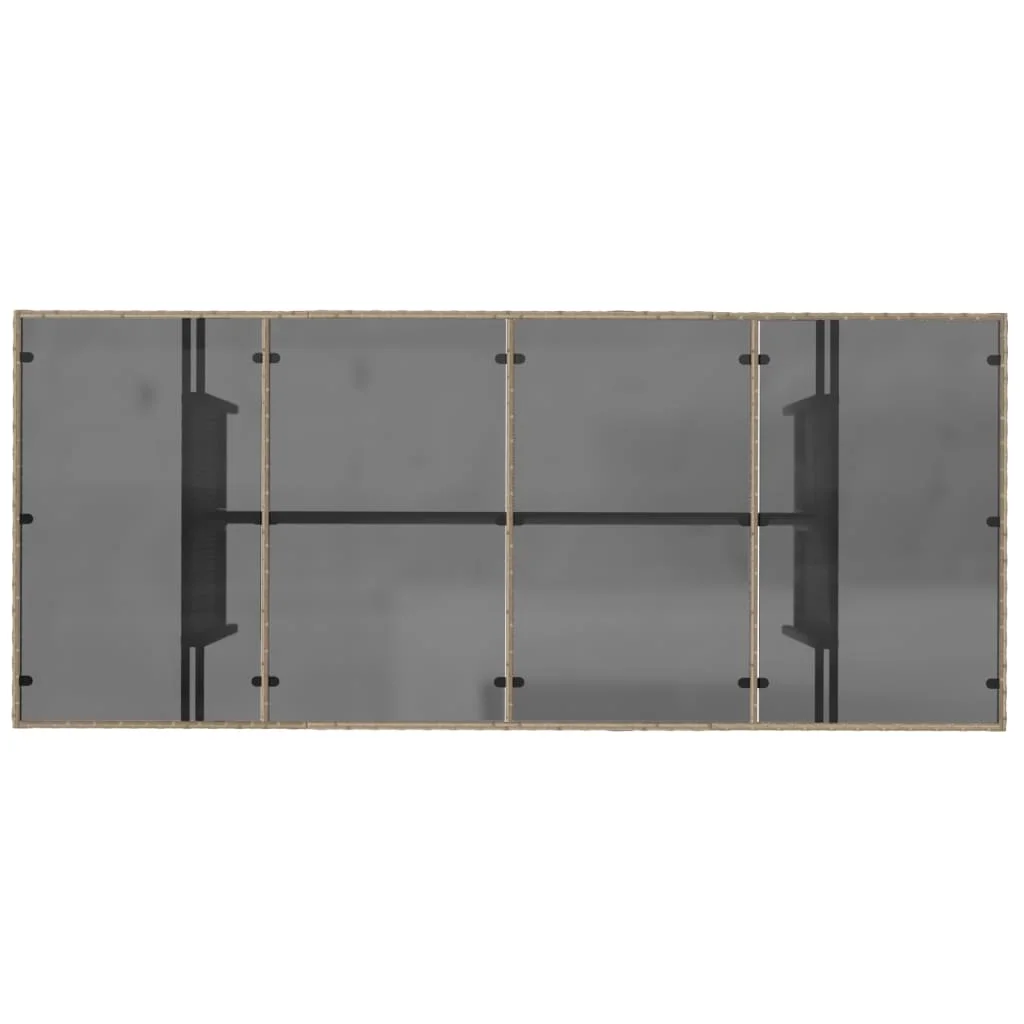 Bézs polyrattan üveglapos kerti asztal 190 x 80 x 75 cm