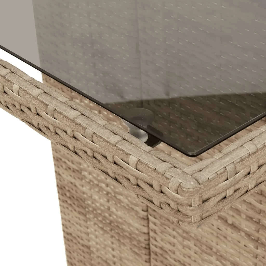 Bézs polyrattan üveglapos kerti asztal 190 x 80 x 75 cm