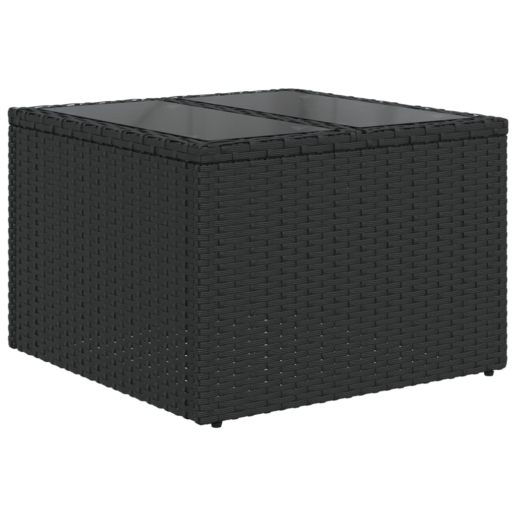 Fekete polyrattan üveglapos kerti asztal 55 x 55 x 37 cm