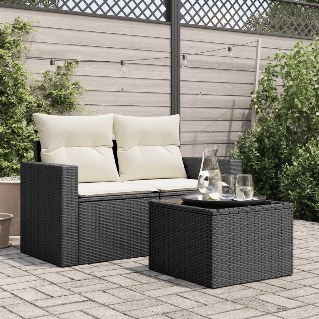 Fekete polyrattan üveglapos kerti asztal 55 x 55 x 37 cm