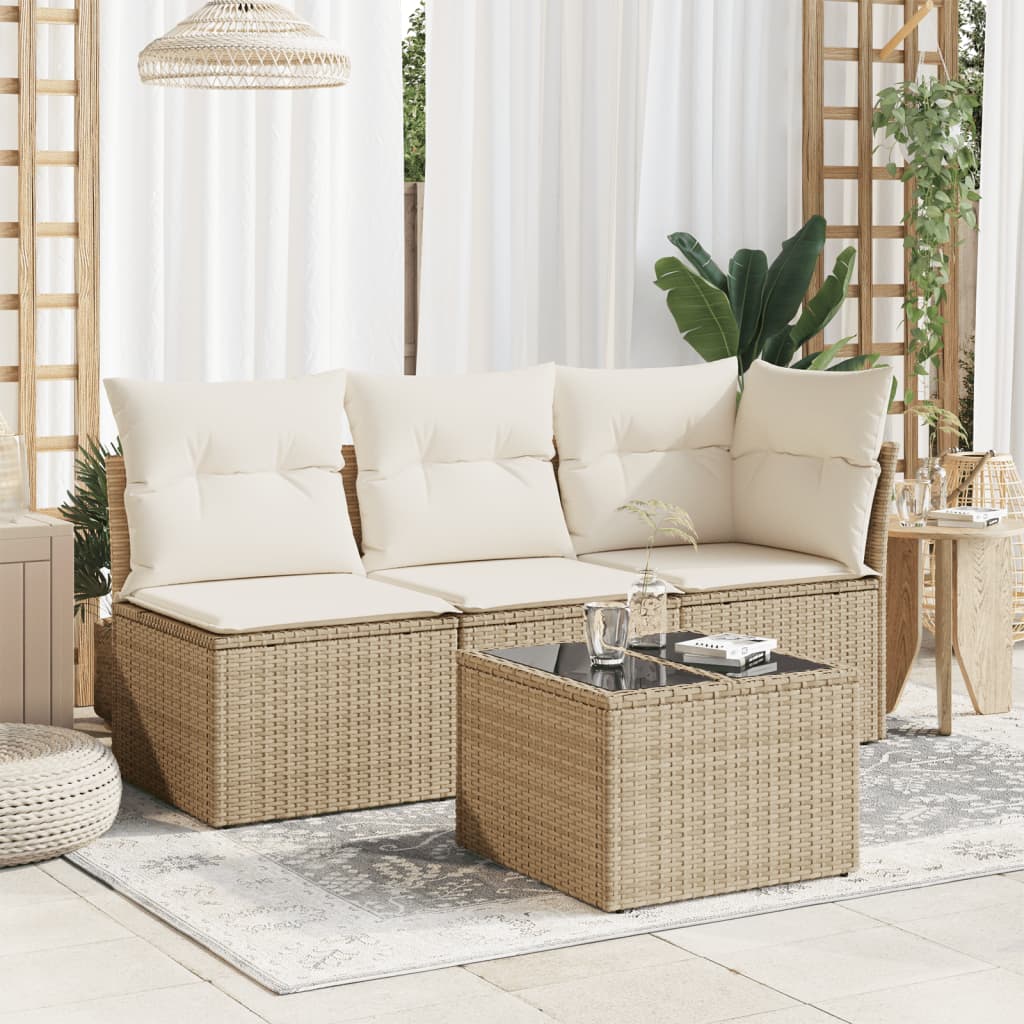 Bézs polyrattan üveglapos kerti asztal 55 x 55 x 37 cm