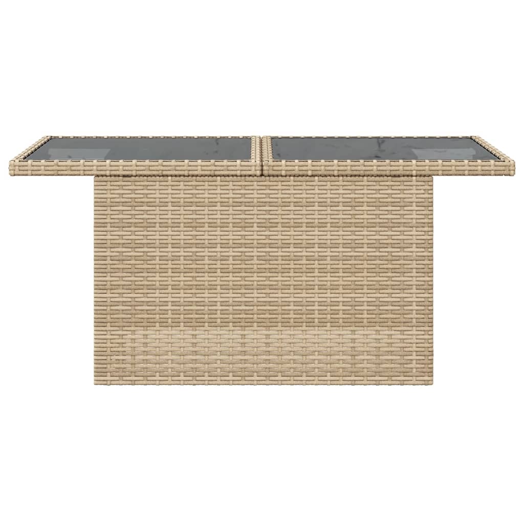 Bézs polyrattan üveglapos kerti asztal 100 x 55 x 73 cm