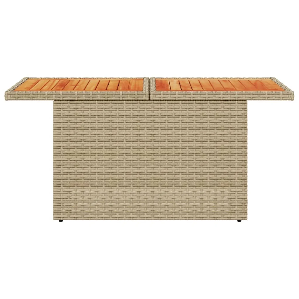Bézs polyrattan és akácfa kerti asztal 100 x 55 x 73 cm