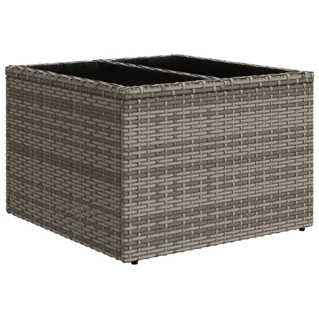 Szürke polyrattan üveglapos kerti asztal 55 x 55 x 37 cm