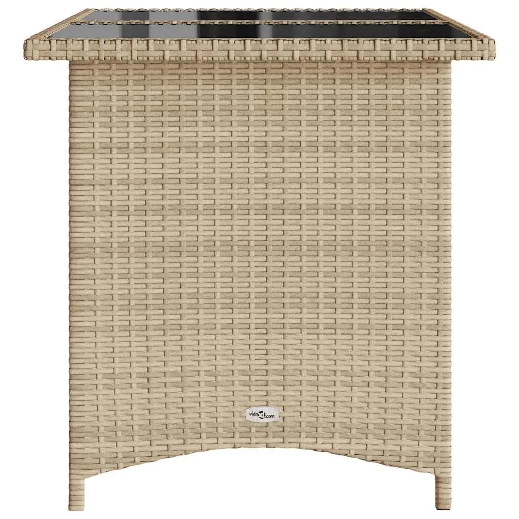 Bézs polyrattan üveglapos kerti asztal 110x68x70 cm