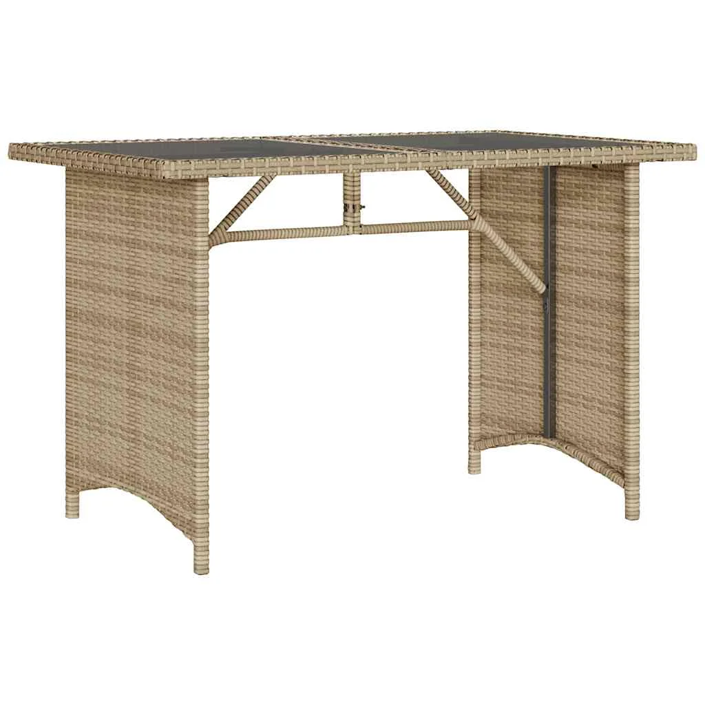 Bézs polyrattan üveglapos kerti asztal 110x68x70 cm
