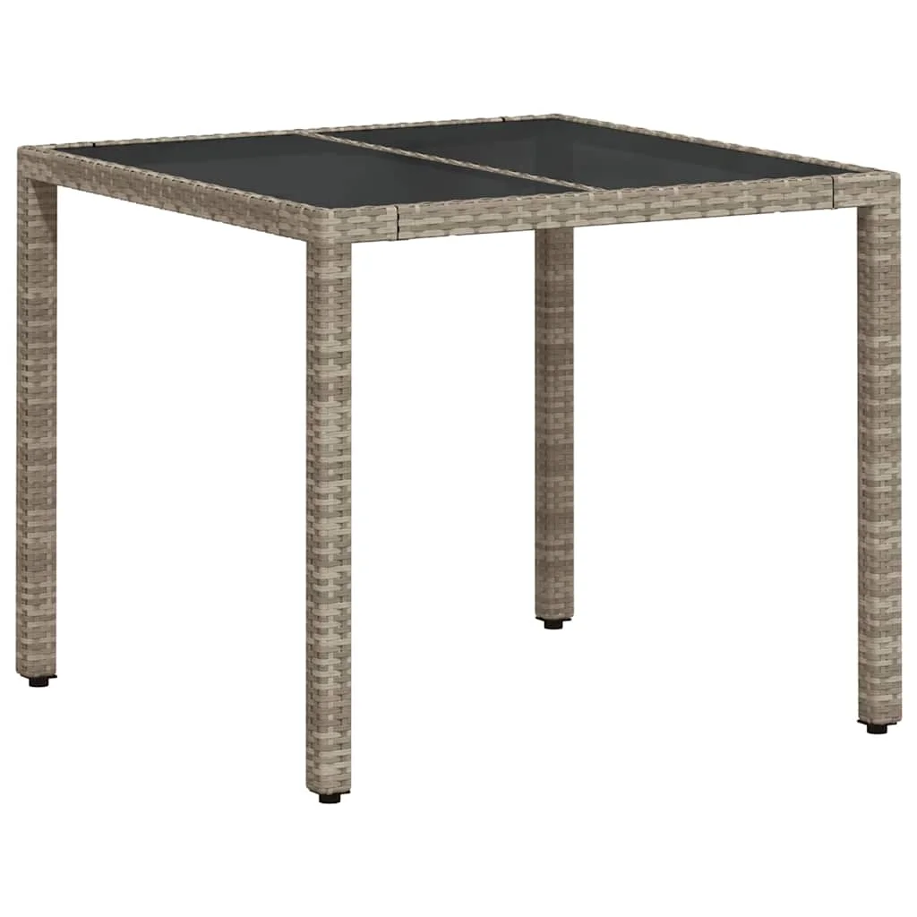Világosszürke polyrattan üveglapos kerti asztal 90 x 90 x 75 cm