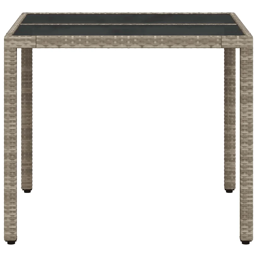 Világosszürke polyrattan üveglapos kerti asztal 90 x 90 x 75 cm