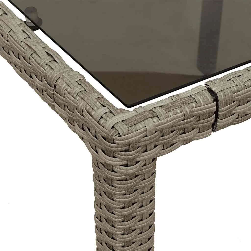 Világosszürke polyrattan üveglapos kerti asztal 90 x 90 x 75 cm