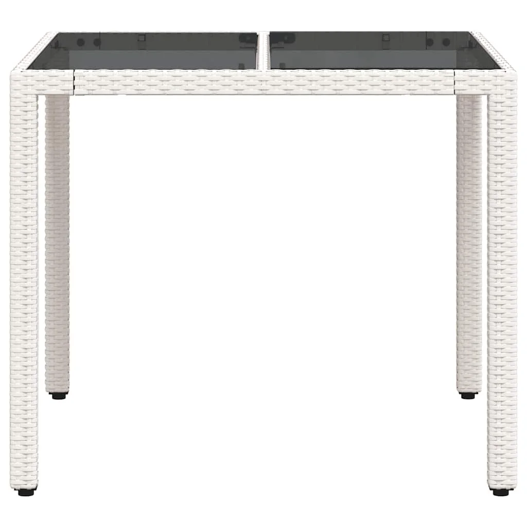 Fehér polyrattan üveglapos kerti asztal 90 x 90 x 75 cm