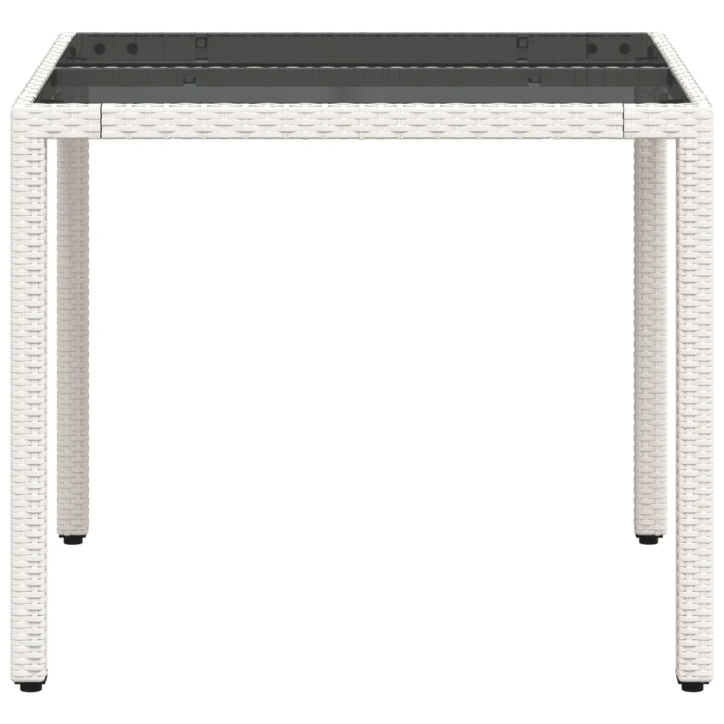 Fehér polyrattan üveglapos kerti asztal 90 x 90 x 75 cm