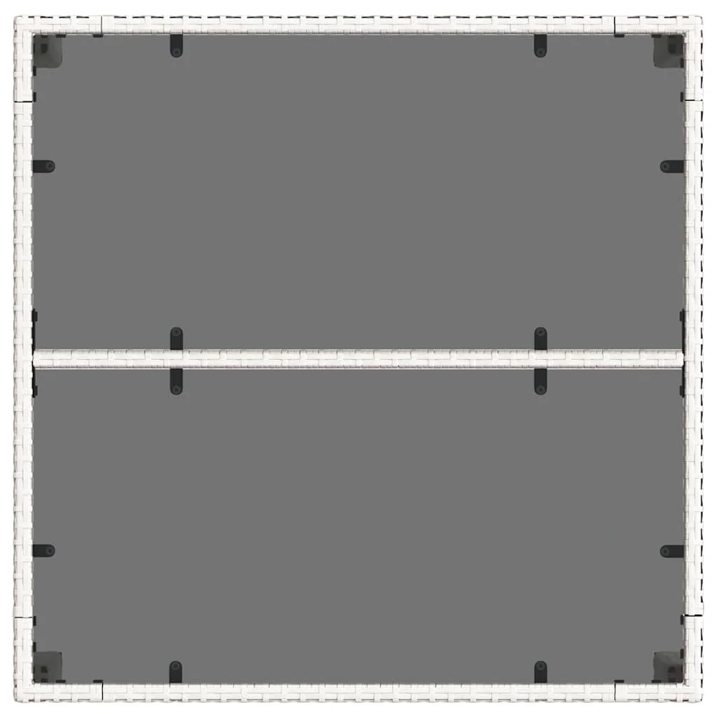 Fehér polyrattan üveglapos kerti asztal 90 x 90 x 75 cm