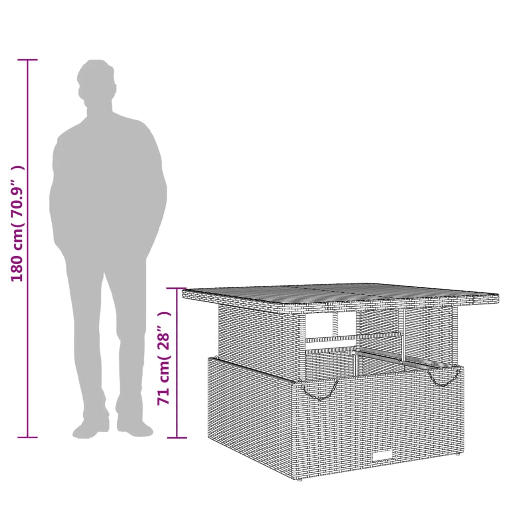 Szürke polyrattan és akácfa kerti asztal 110 x 110 x 71 cm