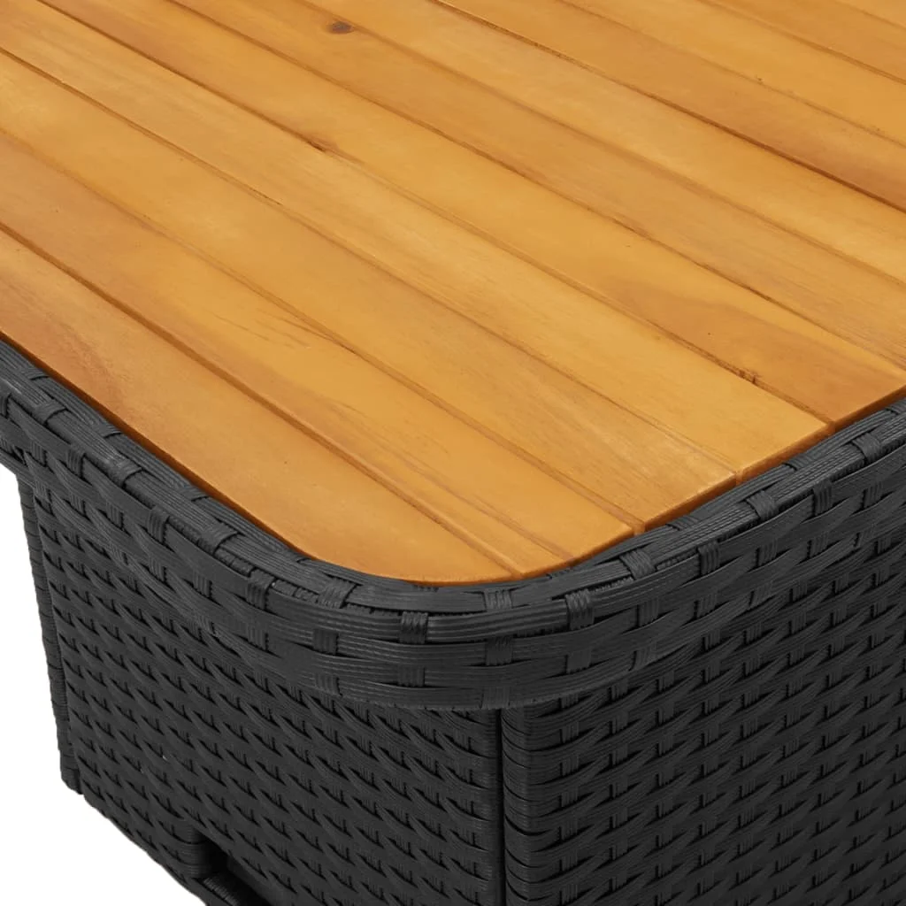 Fekete polyrattan és akácfa kerti asztal 90 x 55 x 71 cm