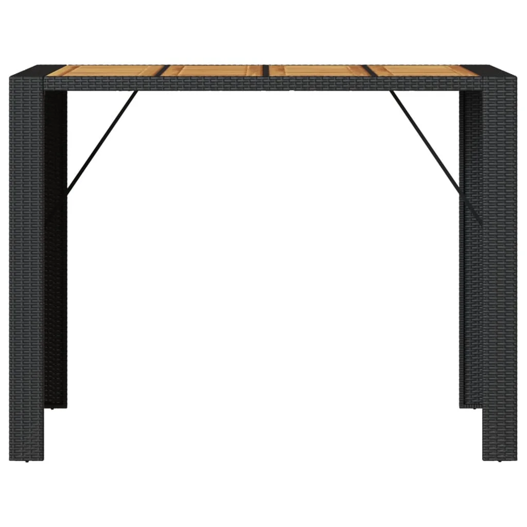 Fekete polyrattan kerti bárasztal akácfa lappal 145x80x110 cm