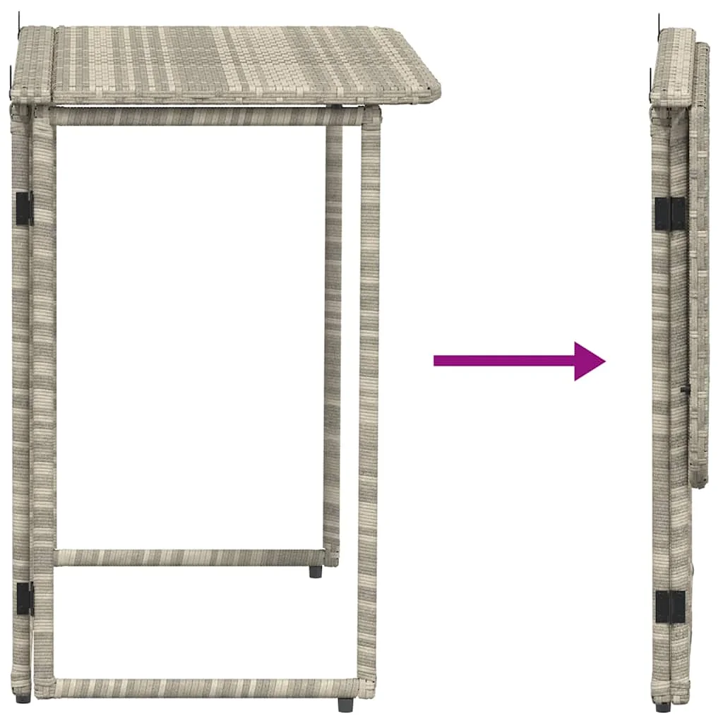 Világosszürke polyrattan összecsukható kerti asztal 90x51x75 cm