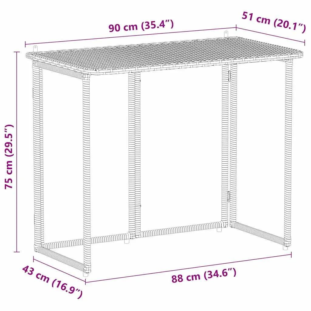 Világosszürke polyrattan összecsukható kerti asztal 90x51x75 cm