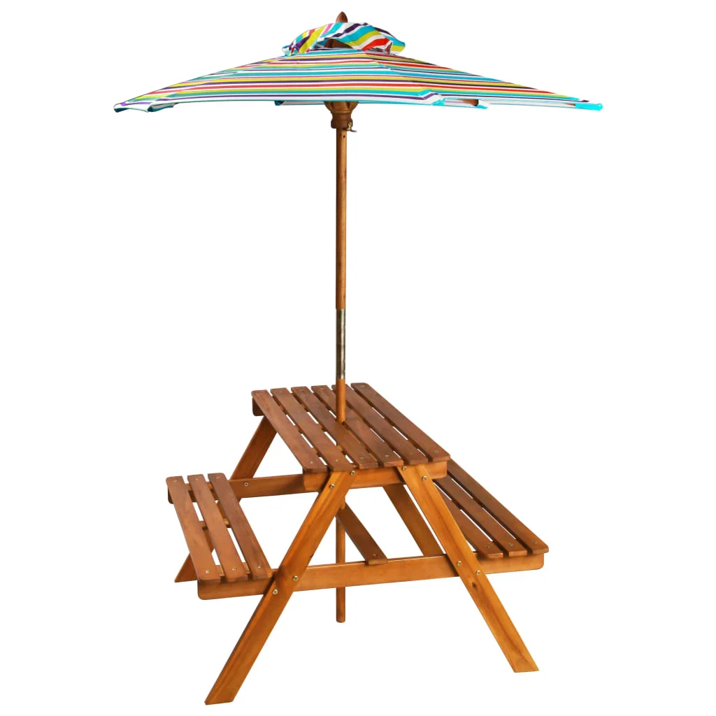 Tömör akácfa gyermek piknikasztal napernyővel 79x90x60 cm