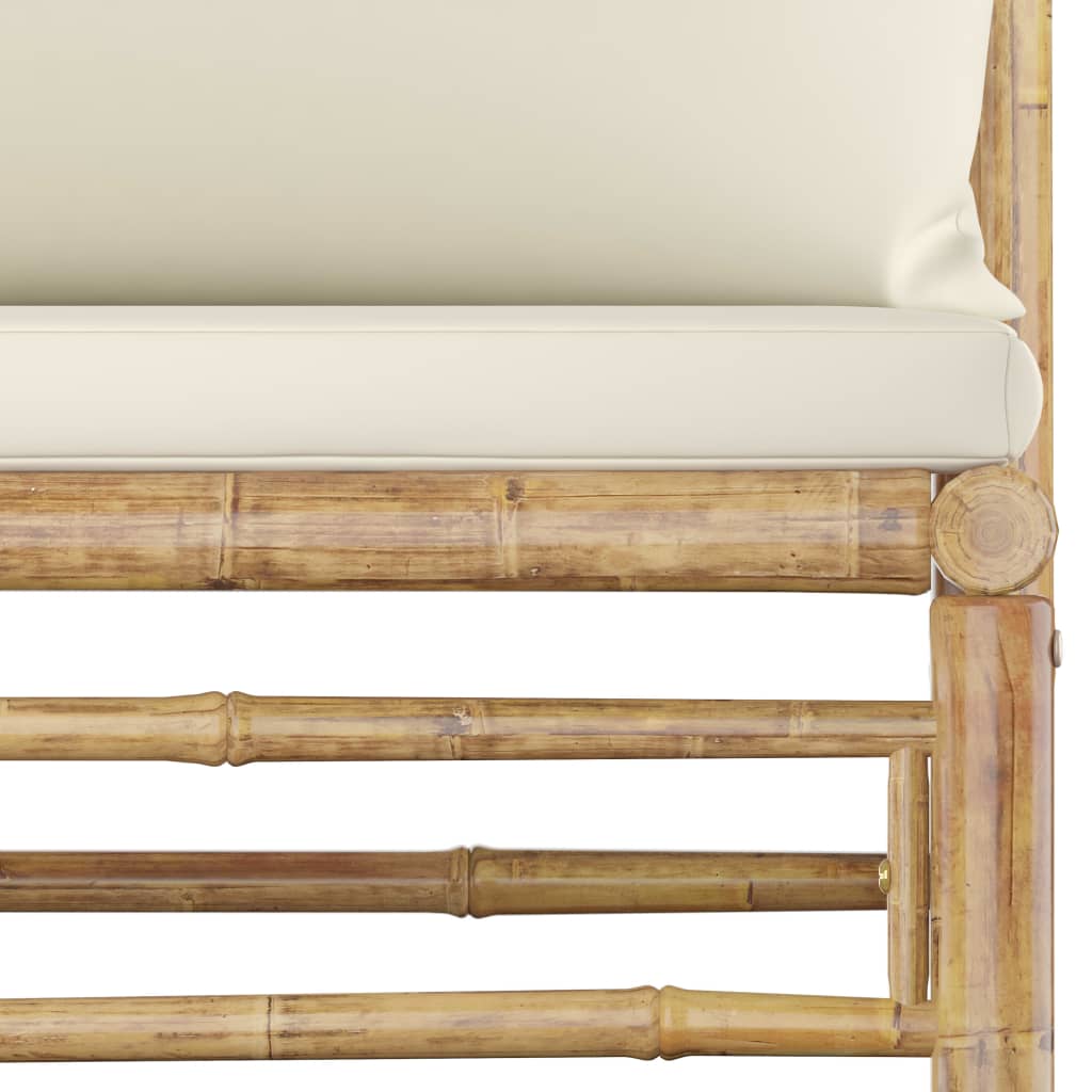 7 részes bambusz kerti ülőgarnitúra krémfehér párnákkal