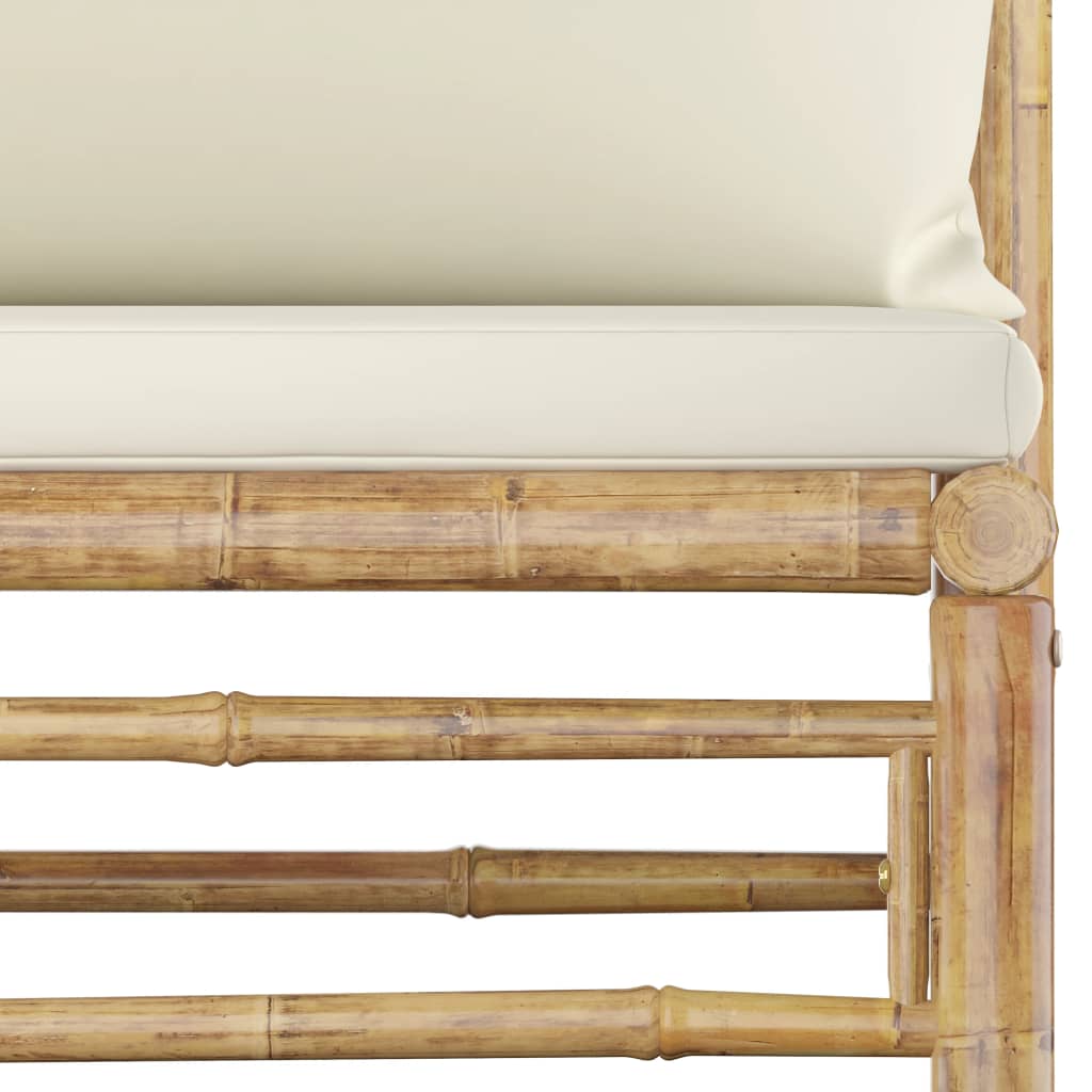 10 részes bambusz kerti ülőgarnitúra krémfehér párnákkal