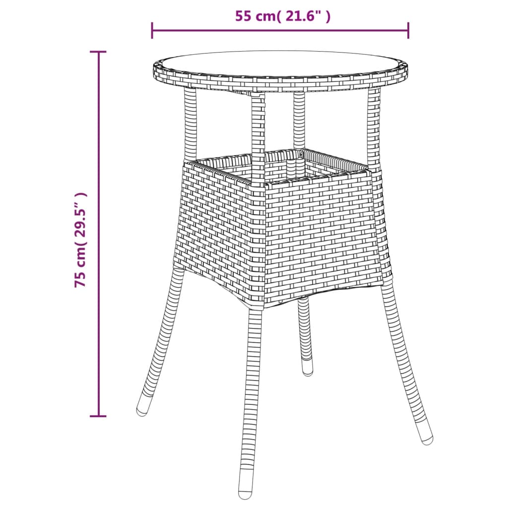 3 részes barna polyrattan kerti bisztrógarnitúra párnákkal