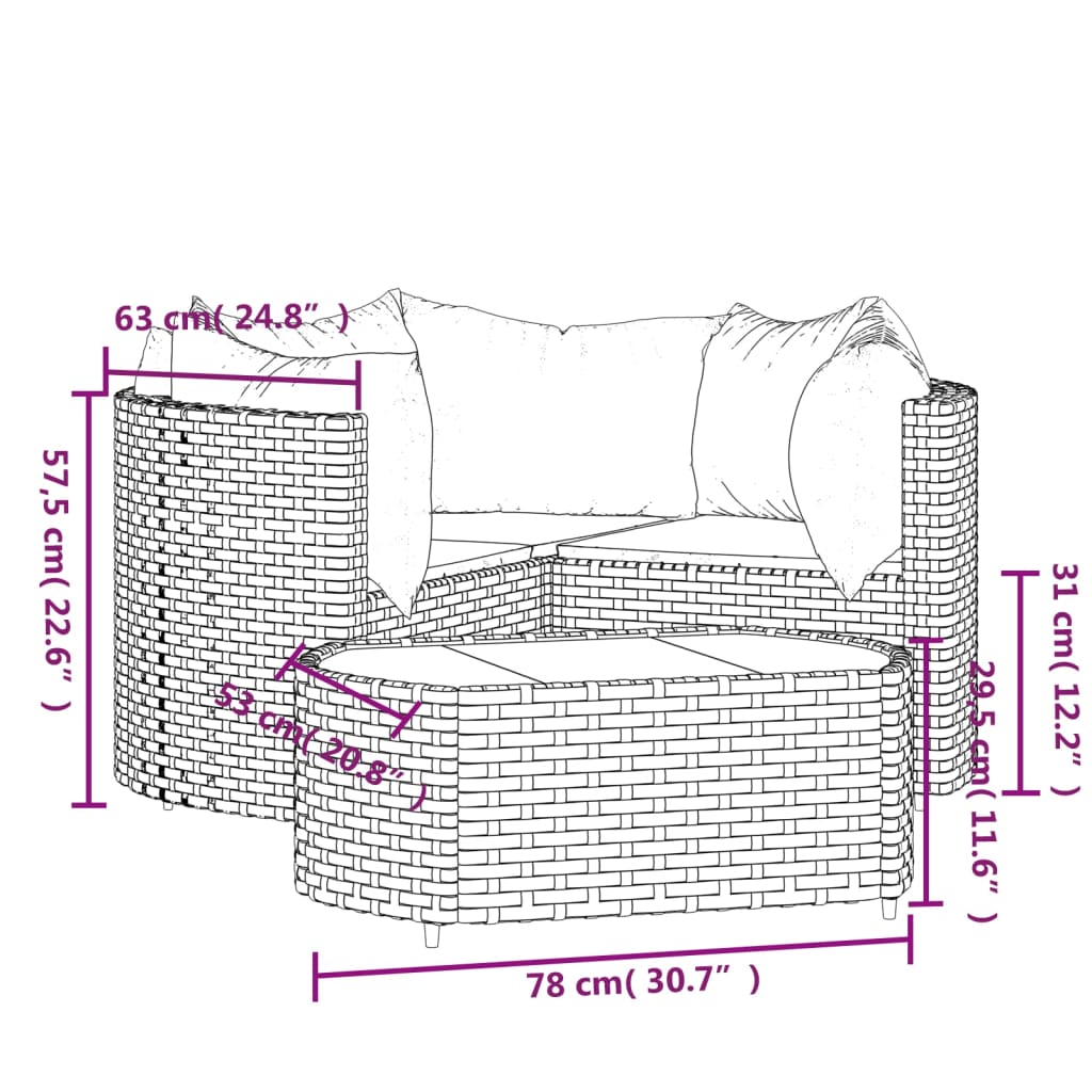 4 részes barna polyrattan kerti ülőgarnitúra párnákkal