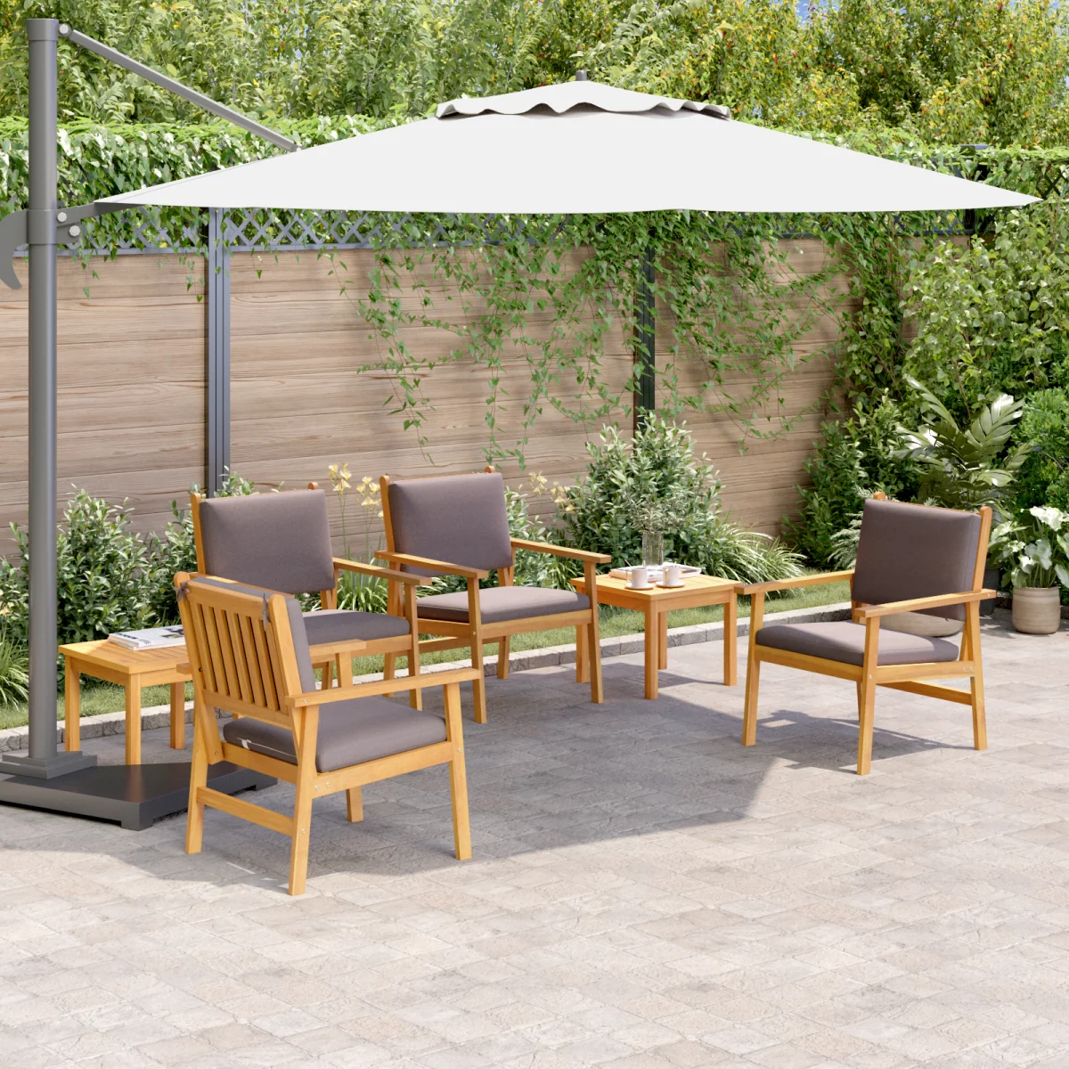 6 részes kert étkező szett párnákkal tömör akácból