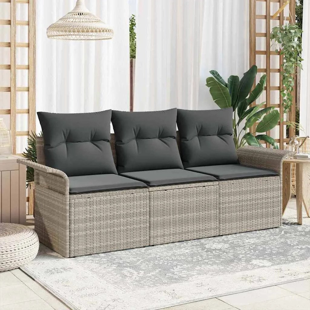 Kerti Kanapé Szett 3 pcs Szürke 196 x 62 x 85cm polirattan