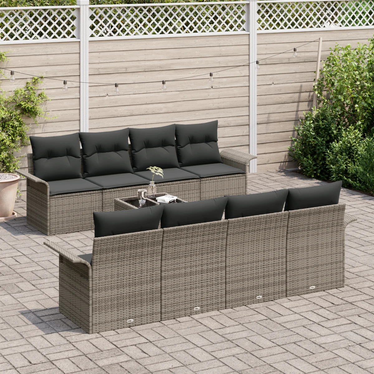 9 Darabos Kerti Kanapé Szett Párnákkal Szürke Polyrattan