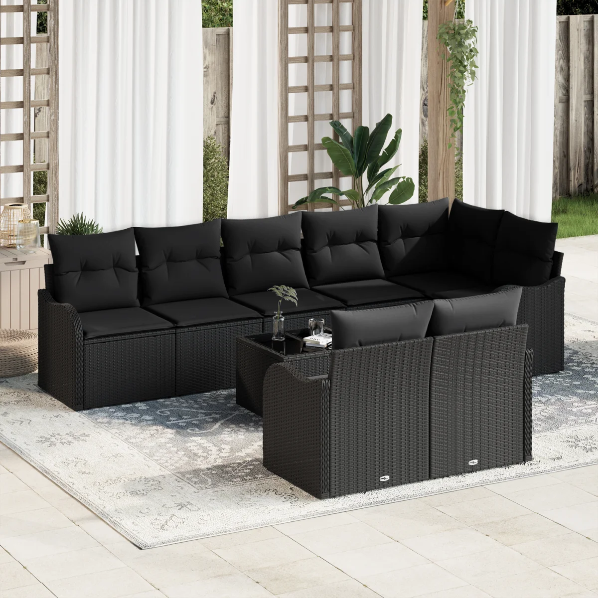9 Darabos Kerti Sofa Szett Párnákkal Bézs Poli Rattan