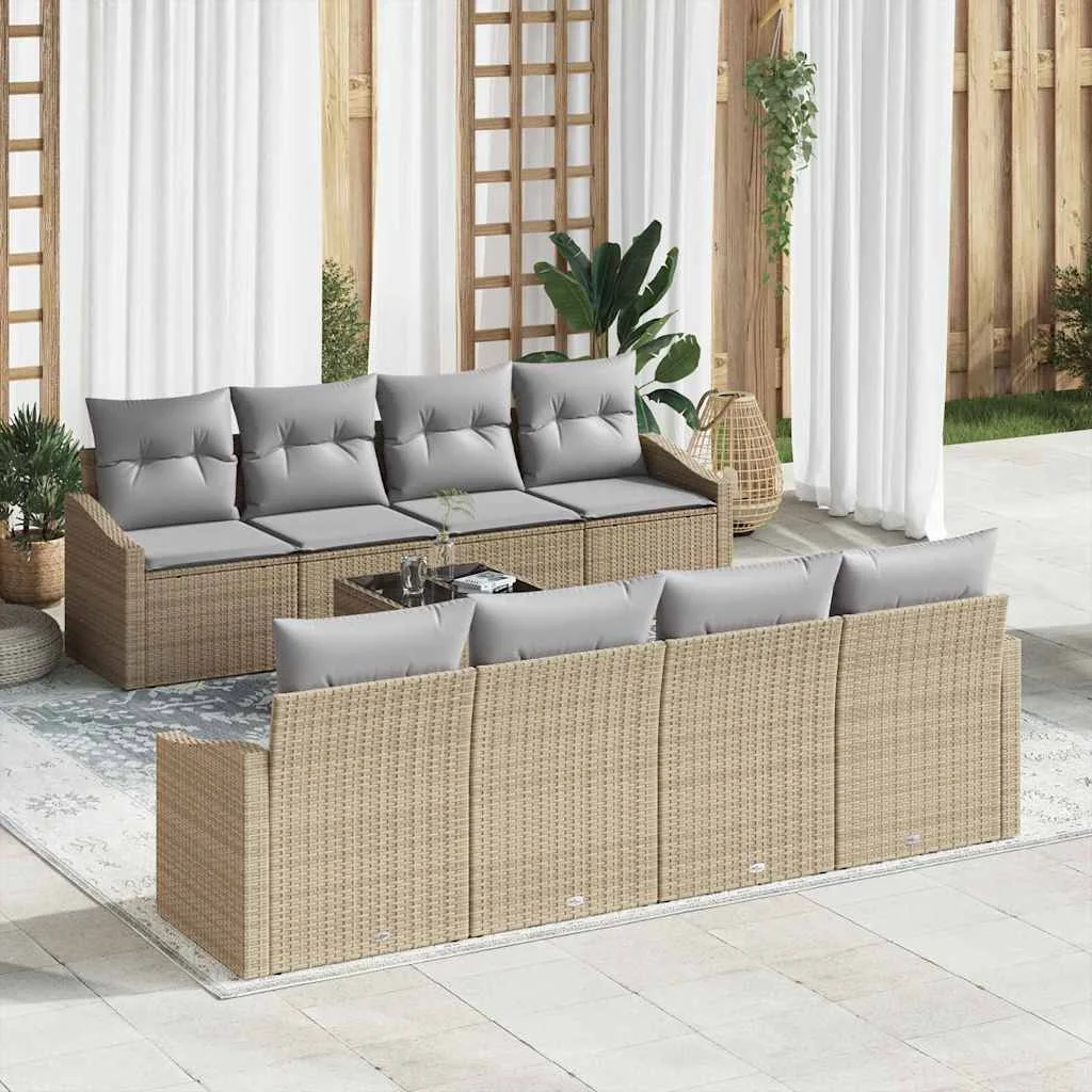 Kanapé Szett párnával 9 pcs Beige és Világosszürke polirattan